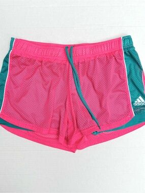 adidas Women’s Hot Pink Athletic Mesh Running Shorts with Teal Trim